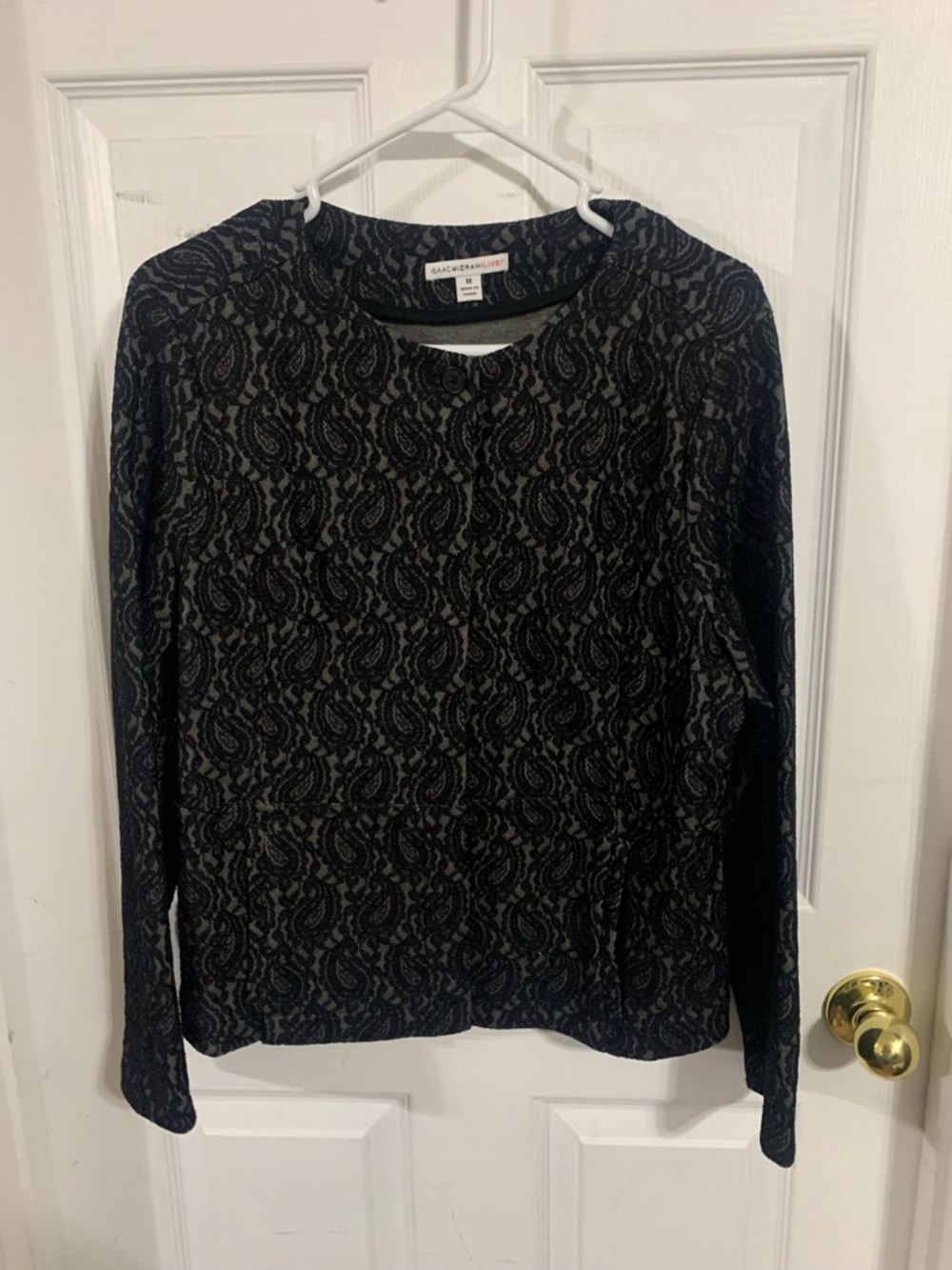 Isaac Mizrahi Black Lace-Overlay Long Sleeve Top